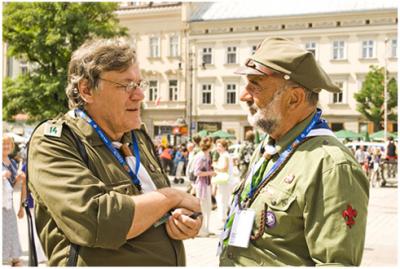 Redaktor hm. Piotr Niwiński podczas wywiadu z Przewodniczącym ZHP hm. Adamem Massalskim